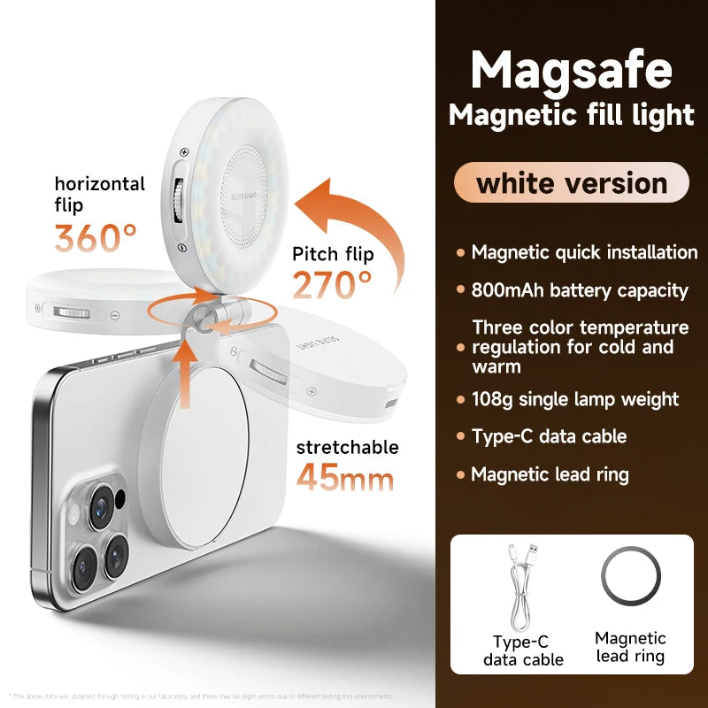 3-in-1 Magnetic LED Selfie Light Phone Holder Makeup Mirror for Magsafe
