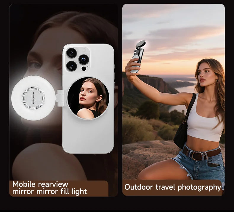 3-in-1 Magnetic LED Selfie Light Phone Holder Makeup Mirror for Magsafe