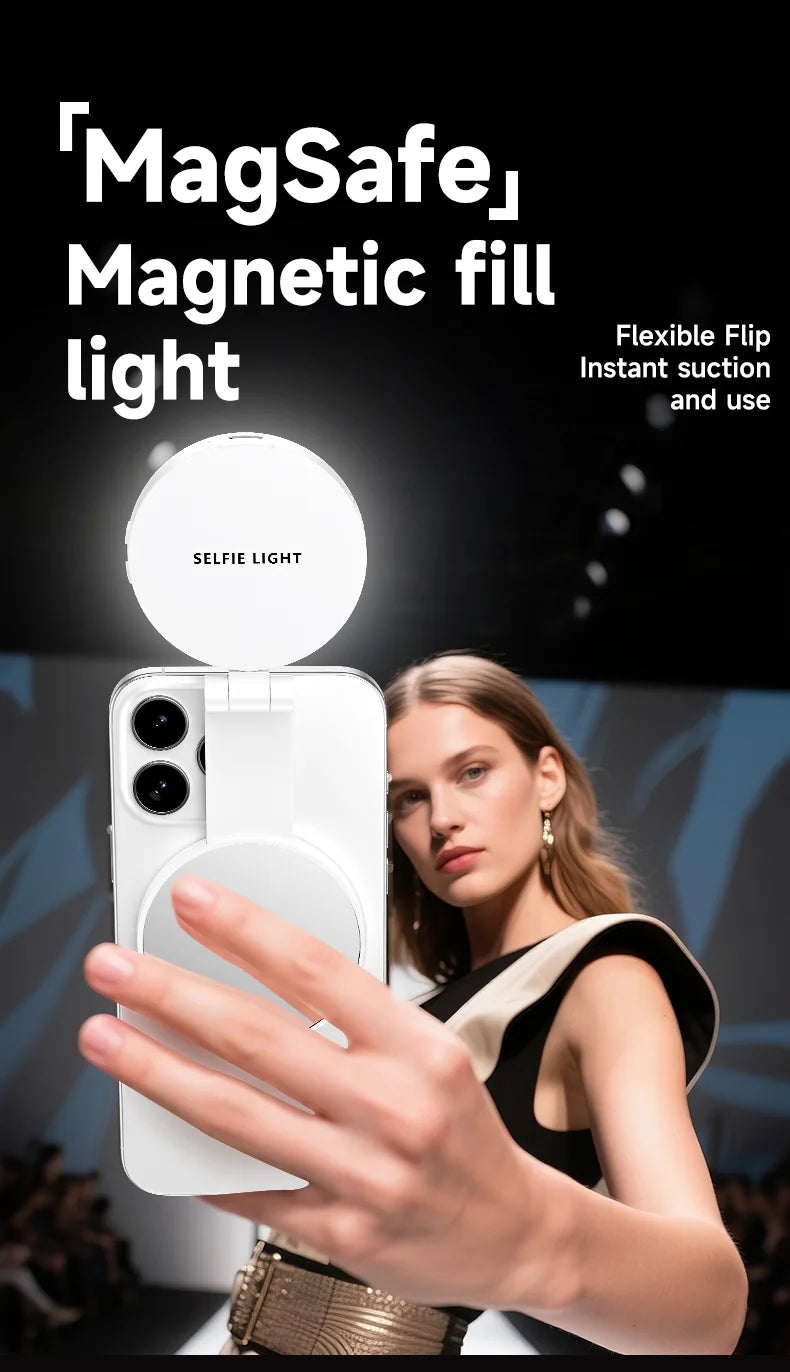 3-in-1 Magnetic LED Selfie Light Phone Holder Makeup Mirror for Magsafe