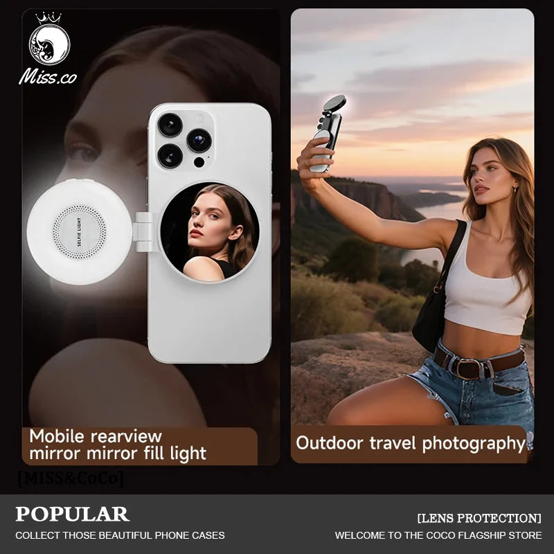 3-in-1 Magnetic LED Selfie Light Phone Holder Makeup Mirror for Magsafe