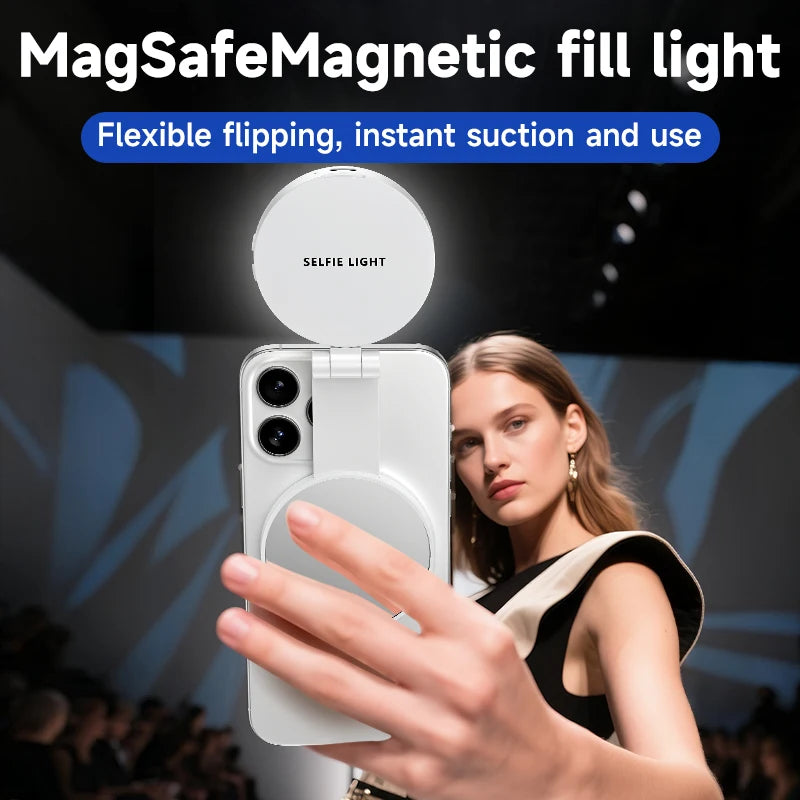 3-in-1 Magnetic LED Selfie Light Phone Holder Makeup Mirror for Magsafe
