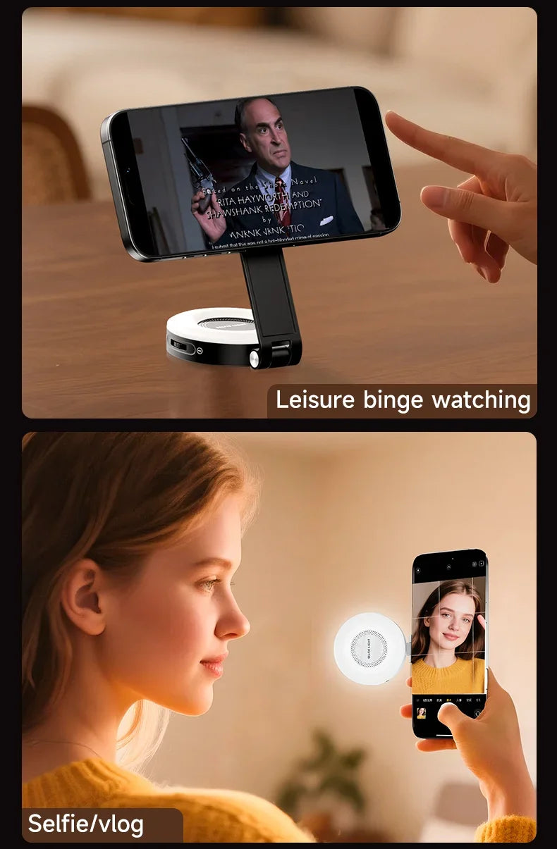 3-in-1 Magnetic LED Selfie Light Phone Holder Makeup Mirror for Magsafe
