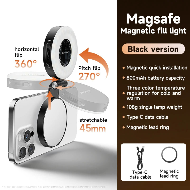 3-in-1 Magnetic LED Selfie Light Phone Holder Makeup Mirror for Magsafe