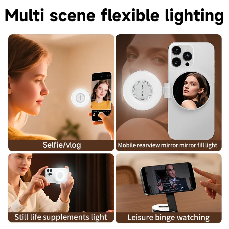 3-in-1 Magnetic LED Selfie Light Phone Holder Makeup Mirror for Magsafe
